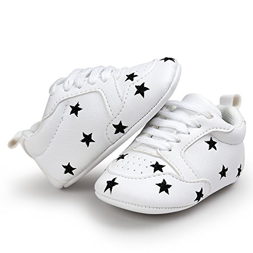 Fossen Recién nacido Bebe Zapatos Cuero artificial Zapatillas con Bordado Pentagram Suela Blanda Antideslizante Primeros pasos Para Bebé Niñas Niño (12-18 meses, Negro)