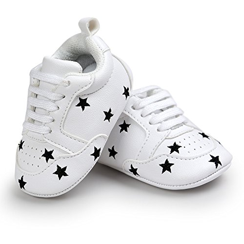 Fossen Recién nacido Bebe Zapatos Cuero artificial Zapatillas con Bordado Pentagram Suela Blanda Antideslizante Primeros pasos Para Bebé Niñas Niño (12-18 meses, Negro)