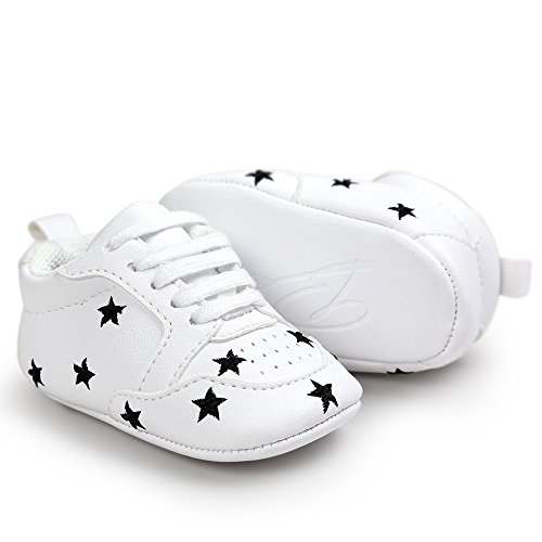 Fossen Recién nacido Bebe Zapatos Cuero artificial Zapatillas con Bordado Pentagram Suela Blanda Antideslizante Primeros pasos Para Bebé Niñas Niño (12-18 meses, Negro)