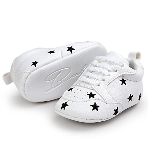 Fossen Recién nacido Bebe Zapatos Cuero artificial Zapatillas con Bordado Pentagram Suela Blanda Antideslizante Primeros pasos Para Bebé Niñas Niño (12-18 meses, Negro)