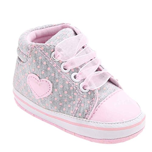 Fossen Recién Nacido Zapatos Primeros Pasos Bebe Niña Forma de corazón Antideslizante Suela Blanda Zapatos (0-6 Meses, Gris)