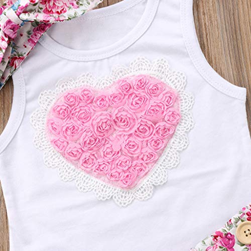 Fossen Ropa Bebe Niña Verano Blusas sin Mangas y Pantalones Cortos con Banda de Pelo para Recién Nacido 0 a 24 Meses,Conjunto de Estampada Rose 3D