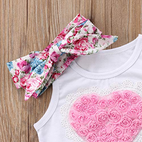 Fossen Ropa Bebe Niña Verano Blusas sin Mangas y Pantalones Cortos con Banda de Pelo para Recién Nacido 0 a 24 Meses,Conjunto de Estampada Rose 3D