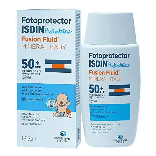 Fotoprotector ISDIN Pediatrics Fusion Fluid Mineral Baby SPF 50+ | Protector Solar para bebés +0 meses | Filtros 100% físicos | Apto para todo tipo de pieles | 50ml