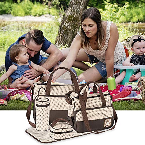 FREESOO Set 5 kits Bolsa de Mama Para Bebe Biberon Bolso Cambiador de Pañales Bolsillo Maternal Bebé para Carro Carrito Biberón Colchoneta Comida Pañal con Gran Capacidad