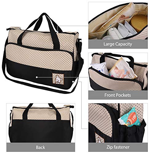 FREESOO Set 5 kits Bolsa de Mama Para Bebe Biberon Bolso Cambiador de Pañales Bolsillo Maternal Bebé para Carro Carrito Biberón Colchoneta Comida Pañal con Gran Capacidad