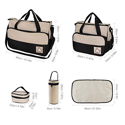 FREESOO Set 5 kits Bolsa de Mama Para Bebe Biberon Bolso Cambiador de Pañales Bolsillo Maternal Bebé para Carro Carrito Biberón Colchoneta Comida Pañal con Gran Capacidad