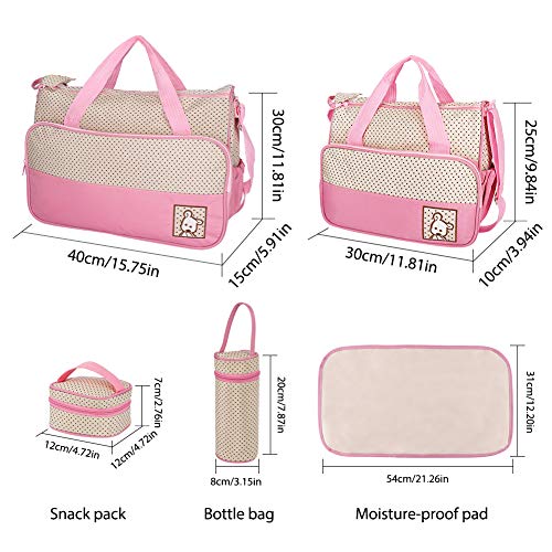 FREESOO Set 5 kits Bolsa de Mama Para Bebe Biberon Bolso Cambiador de Pañales Bolsillo Maternal Bebé para Carro Carrito Biberón Colchoneta Comida Pañal con Gran Capacidad