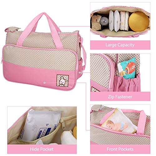 FREESOO Set 5 kits Bolsa de Mama Para Bebe Biberon Bolso Cambiador de Pañales Bolsillo Maternal Bebé para Carro Carrito Biberón Colchoneta Comida Pañal con Gran Capacidad