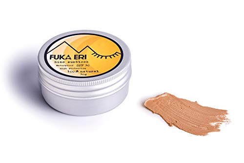 FUKA ERI Protector solar con zinc no-nano. Ingredientes minerales y naturales. Crema solar con color, 50 SPF+. Waterproof/Vegana. Cara y zonas sensibles. Sin plástico. Fórmula mejorada.