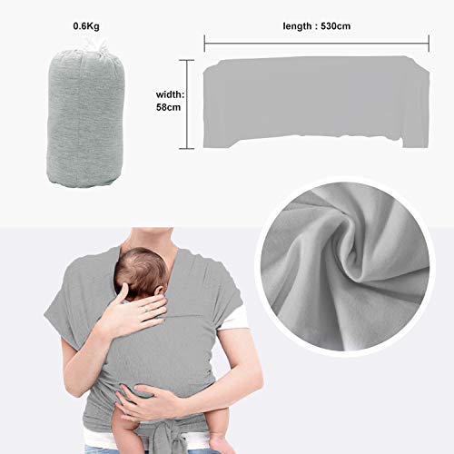 Fular Portabebés Elástico Gris Portador de Bebé, HyAdierTech Pañuelo de algodón, Porteo Seguro y Ergonómico Durante la Lactancia, Unisex, Para padres (B)