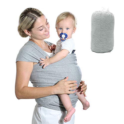 Fular Portabebés Elástico Gris Portador de Bebé, HyAdierTech Pañuelo de algodón, Porteo Seguro y Ergonómico Durante la Lactancia, Unisex, Para padres (B)