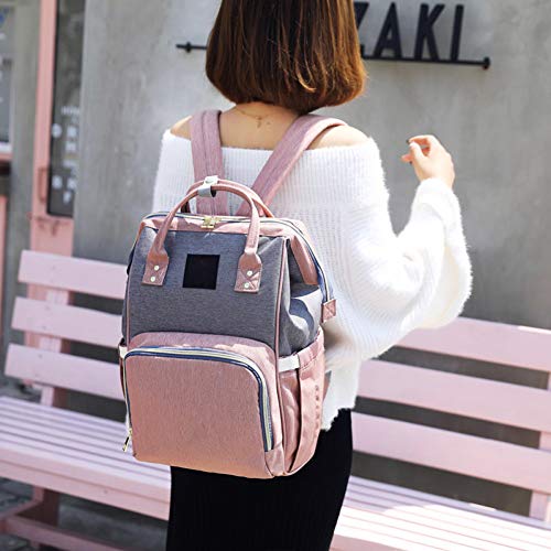 Función del pañal del bebé Bolsa Impermeable Multi Maternidad de enfermería de pañales de bebé Mochila portátil de Mano Grande Capacidad Mochila Casual para Rosa al Aire Libre con Gray