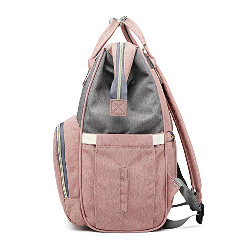 Función del pañal del bebé Bolsa Impermeable Multi Maternidad de enfermería de pañales de bebé Mochila portátil de Mano Grande Capacidad Mochila Casual para Rosa al Aire Libre con Gray