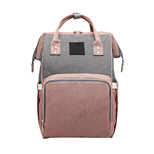 Función del pañal del bebé Bolsa Impermeable Multi Maternidad de enfermería de pañales de bebé Mochila portátil de Mano Grande Capacidad Mochila Casual para Rosa al Aire Libre con Gray