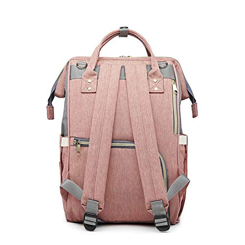 Función del pañal del bebé Bolsa Impermeable Multi Maternidad de enfermería de pañales de bebé Mochila portátil de Mano Grande Capacidad Mochila Casual para Rosa al Aire Libre con Gray