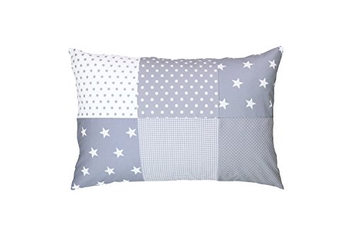 Funda de almohada para bebé de ULLENBOOM ® de 40 x 60 cm con estrellas grises (con cremallera; apta también para cojines decorativos; dibujo:patchwork)