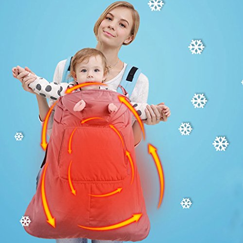 Funda para mochila portabebé A prueba de viento Impermeable Encapuchado Invierno cubierta del portabebés,Rosa oscuro