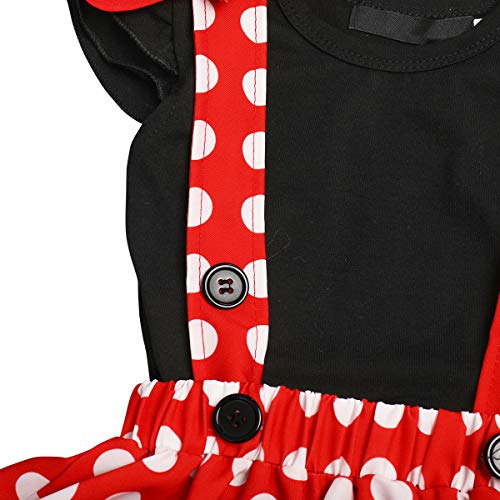 FYMNSI Bebé Niña Vestido de Lunares Primera Fiesta de Cumpleaños Ropa Body de Mameluco de Manga Corta de Algodón Falda de Tirantes Diadema de Bowknot Set para Navidad Carnaval Halloween Negro 6-12M