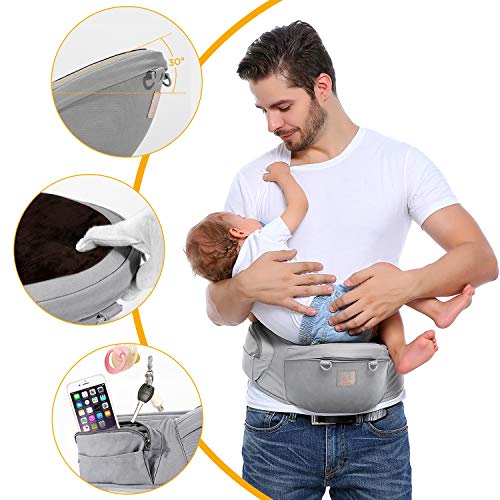 GAGAKU Portabebés con Asiento de Cadera 8 en 1 Ergonómica Mochila Porta Bebé para Recién Nacido Niños Pequeños - Gris