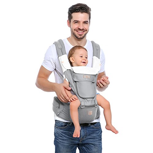 GAGAKU Portabebés con Asiento de Cadera 8 en 1 Ergonómica Mochila Porta Bebé para Recién Nacido Niños Pequeños - Gris