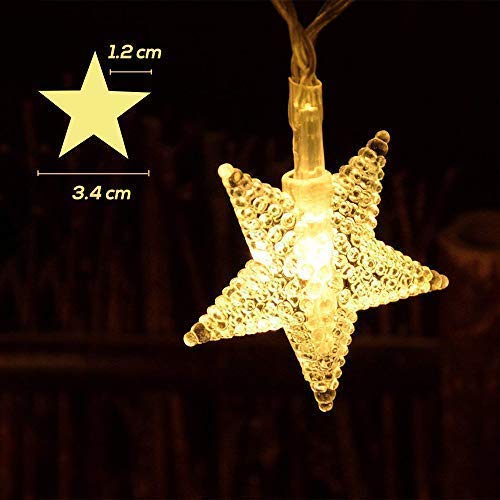 Galaxer Star Luces de Hadas Estrella de la Noche Luz de la Secuencia 20Ft / 6M 40Pcs Monochrom de dos Modos y Brillante Decoración Luz Blanco Cálido AA Alimentado por Batería