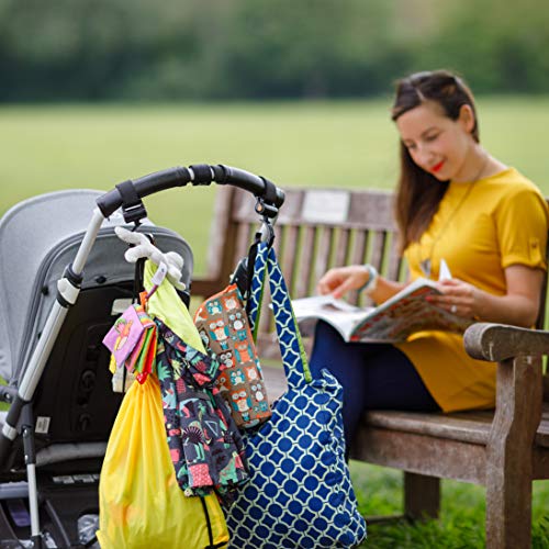 Gancho Carrito Bebé de Baby Uma - Ganchos para tus Bolsas de la Compra, Bolso o Cambiador en el Sillita, Cochecito, Carrito o Carro Bebe. Negro, Pack de 2