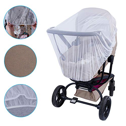 GeekerChip Mosquitera de Carro Bebe Universal,Mosquitera/Red Antiinsectos para Capazo Carro, Silla de Paseo y Cuna de Viaje-Blanco