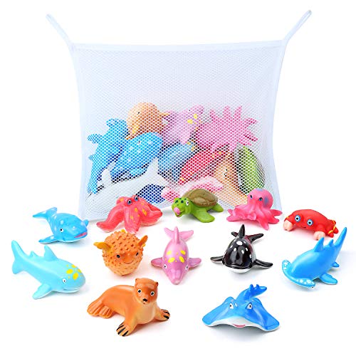 GizmoVine Juguete de Baño Animal Marino Juguetes para Niños Educativo Animal Figuras de Aprendizaje Baño Bebes con Caja de Regalos y Bolsa Organizadora para Niños Niñas Cumpleaños