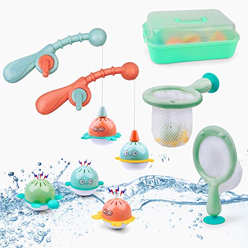 GizmoVine Juguete de Baño, Pescar Flotante Squirts Toy y Cucharada de Agua con Bolsa Organizadora, Juguetes de Pesca Baño Piscina para niños Niñito Bebé Muchachos Chicas