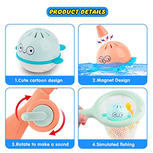 GizmoVine Juguete de Baño, Pescar Flotante Squirts Toy y Cucharada de Agua con Bolsa Organizadora, Juguetes de Pesca Baño Piscina para niños Niñito Bebé Muchachos Chicas