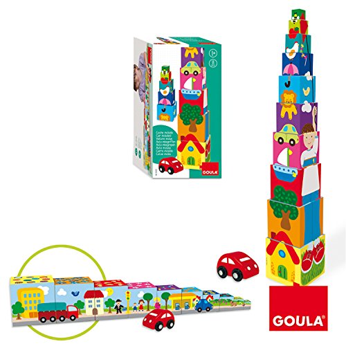 Goula- Pile-Up Car Puzzle Cubos apilables Coche, Multicolor, 12m+ (Diset 55202)