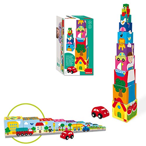 Goula- Pile-Up Car Puzzle Cubos apilables Coche, Multicolor, 12m+ (Diset 55202)