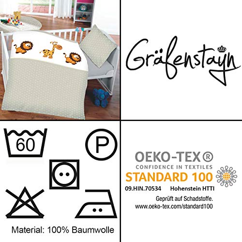 Gräfenstayn® 2 piezas Juego de cama para niños con motivos de animales y cremallera integrada hecha de 100% algodón, funda nórdica de 135x100 cm y funda de almohada de 60 x 40cm (Jirafa & León)