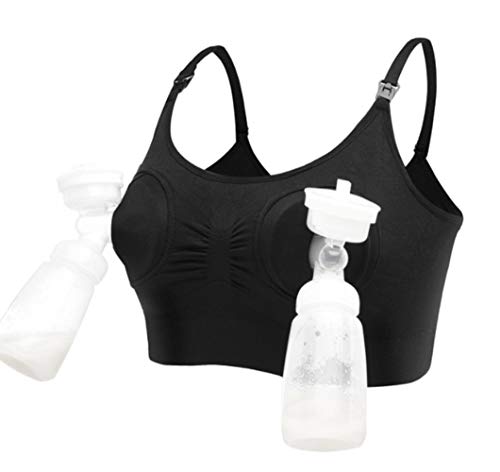 Greetuny 1X Premamá Manos Libres Sujetador sacaleches Lactancia Materna Bras Chaleco Elástica Breast Pump Bra (L, Negro)