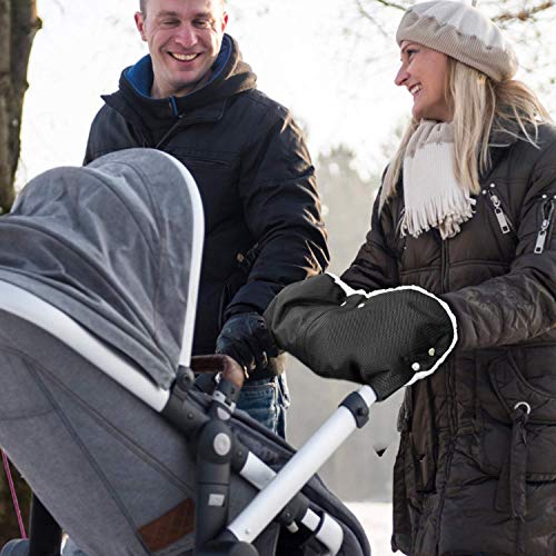 Guantes Silla de Paseo,manoplas para carro bebe,Impermeable a Prueba de Viento Para Extra Grueso Cálido Invierno Cochecito de Bebé Guante para Todos los Cochecitos-negro