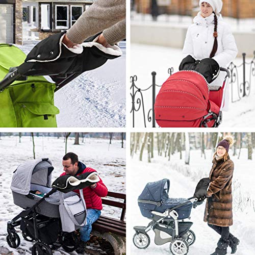 Guantes Silla de Paseo,manoplas para carro bebe,Impermeable a Prueba de Viento Para Extra Grueso Cálido Invierno Cochecito de Bebé Guante para Todos los Cochecitos-negro