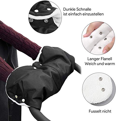 Guantes Silla de Paseo,manoplas para carro bebe,Impermeable a Prueba de Viento Para Extra Grueso Cálido Invierno Cochecito de Bebé Guante para Todos los Cochecitos-negro