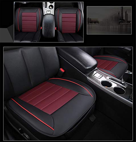 GUOCU Cojín de Asiento, protección del Asiento de Coche, cómodo y Transpirable Estaciones Generales PU Cuero Bambú carbón de leña Coche Interior_Negro Rojo_Asiento Delantero