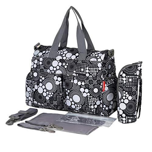 Haobing Set de 4 Piezas Bolsos Cambiadores Mamá Papá Viaje Bolsa de Hombro Bolso Cambiador de Pañales Bolsa de Maternidad (Vintage Negro Blanco, 37x16x30cm)