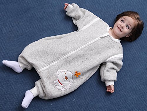 Happy Cherry - Mono Pijama para Bebés Niños Niñas Saco de Dormir Manga Larga Desmontable de Algodón para Otoño Primavera - Gris - 12-24 meses