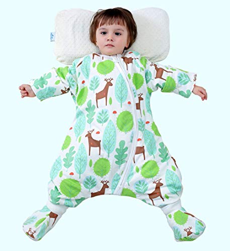 Happy Cherry - Pijama Niños de Algodón para Otoño Invierno Cálido Saco de Dormir Infantil con Zapatos Desmontable para Niñas Cómodo con Estampado Lindo Suave - Verde - 3-5 Años