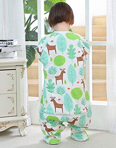 Happy Cherry - Pijama Niños de Algodón para Otoño Invierno Cálido Saco de Dormir Infantil con Zapatos Desmontable para Niñas Cómodo con Estampado Lindo Suave - Verde - 3-5 Años