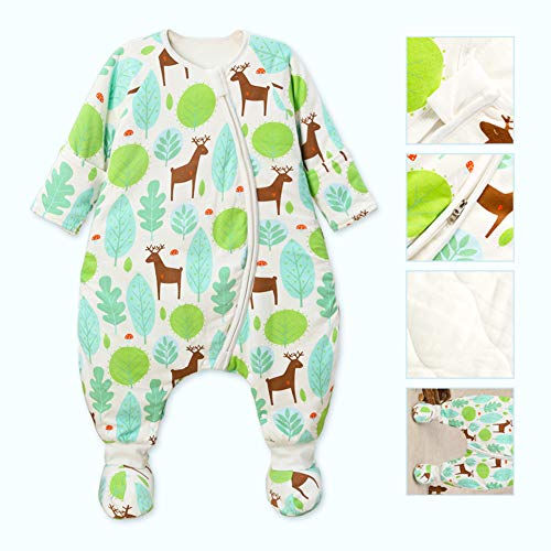 Happy Cherry - Pijama Niños de Algodón para Otoño Invierno Cálido Saco de Dormir Infantil con Zapatos Desmontable para Niñas Cómodo con Estampado Lindo Suave - Verde - 3-5 Años