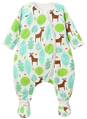 Happy Cherry - Pijama Niños de Algodón para Otoño Invierno Cálido Saco de Dormir Infantil con Zapatos Desmontable para Niñas Cómodo con Estampado Lindo Suave - Verde - 3-5 Años