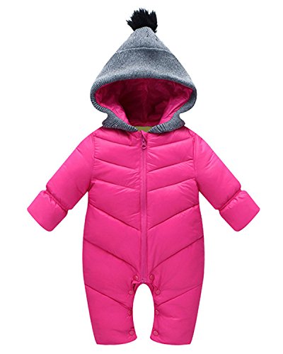 Happy Cherry Ropa de Una Pieza Prenda Exterior Chaqueta de Invierno con Capucha Mono Calentito Enterizo para 3-6 Meses Bebés Niños Niñas- Magenta