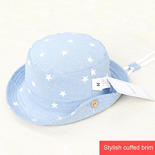 Happy Cherry - Sombrero con ala Bucket para Niños Bebés Estampado Estrella Gorra Pescador Protección de Sol Cordón Ajustable para Verano Playa - 6-12 Meses/48cm