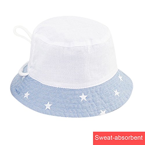 Happy Cherry - Sombrero con ala Bucket para Niños Bebés Estampado Estrella Gorra Pescador Protección de Sol Cordón Ajustable para Verano Playa - 6-12 Meses/48cm