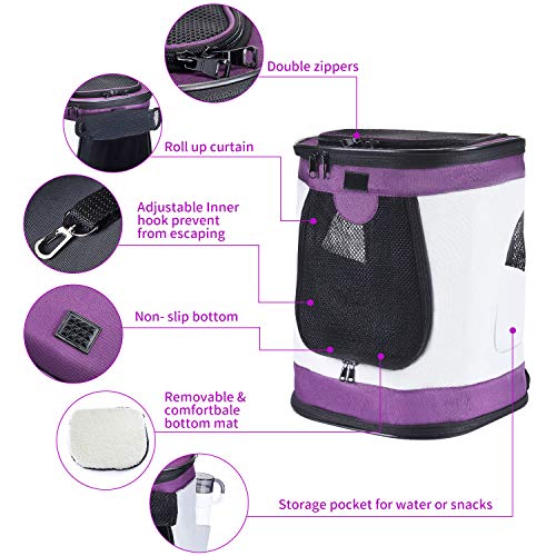 HAPPY HACHI Mochila Plegable para Perros Gatos Transporte para Perro Bolso Transportín Viaje con Correa Relleno Ajustable Camiseta Transpirable Morado