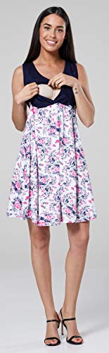 HAPPY MAMA. Para Mujer Vestido en Capas Premamá de Lactancia Sin Mangas. 685p (Azul Marino y Crudo con Flores, EU 40/42,)